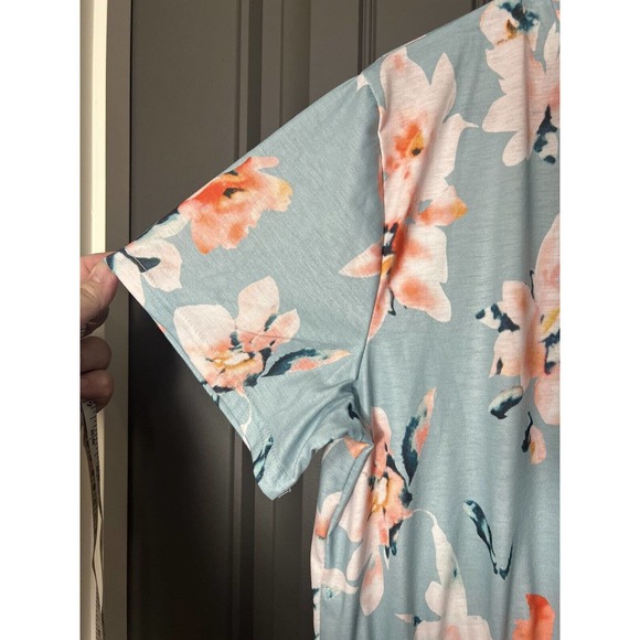 For G and PL Light Blue Floral Print Short Sleeved Elastic Waist Size XL - Picture 3 of 4